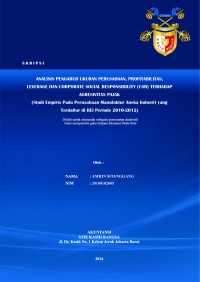 Analisis Pengaruh Ukuran Perusahaan, Profitabilitas, Leverage dan Corporate Social Responsibility (CSR) Terhadap Agresivitas Pajak (Studi Empiris Pada Perusahaan Manufaktur Aneka Industri yang Terdaftar di BEI Periode 2010-2012)