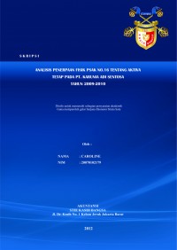 Analisis Penerapan Fisik PSAK No.16 Tentang Aktiva tetap Pada PT. Karunia Adi Sentosa tahun 2009-2010