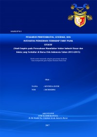 Pengaruh Profitabilitas, Leverage, dan Intensitas Persediaan terhadap Tarif Pajak Efektif (Studi Empiris pada Perusahaan Manufaktur Sektor Industri Dasar dan Kimia yang Terdaftar di Bursa Efek Indonesia Tahun 2013-2015)
